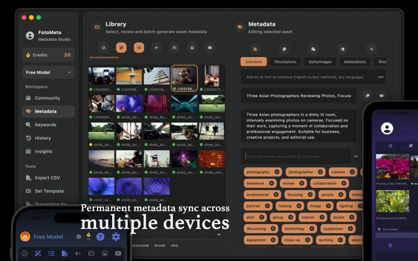 fotometa macOS and iOS metadata sync interface