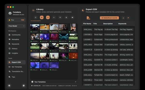 fotometa macOS CSV export interface