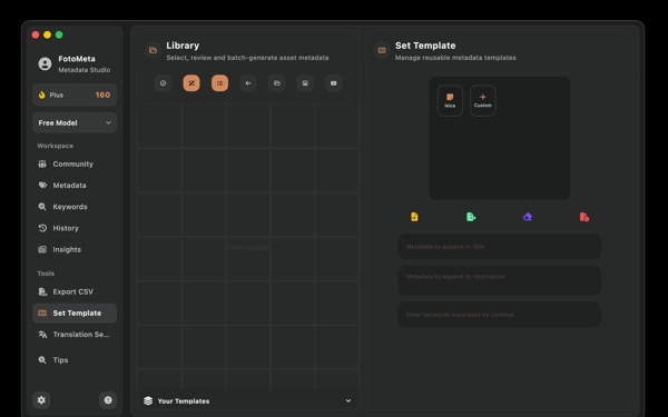 fotometa macOS template settings interface