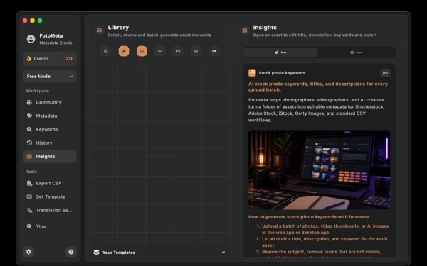fotometa macOS insights interface