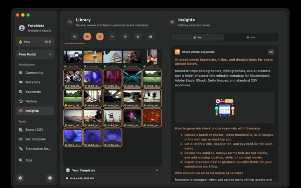 fotometa stock keyword and blog interface